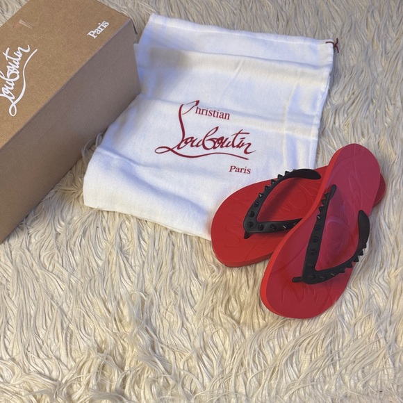 Christian Louboutin Shoes - Christian Louboutin Red Sandals with Black Straps size 36